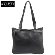 Il Bisonte Front Zipper 2-Way Tote Bag for Women, Leather x Nylon, Black [Used]