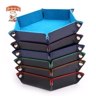 Amonghot> Foldable Dice Tray Box PU Leather Folding Hexagon Coin Square Tray Dice Game new