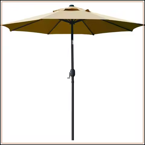9ft Patio Umbrella with 8 Sturdy Ribs, Waterproof Polyester, Easy Crank & Tilt, Tan