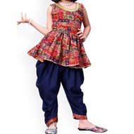 Girls Tribal Printed Pure Cotton Anarkali Kurta with Dhoti Pants