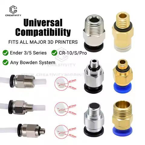 Creativity 3D PC4-M6 PC4-M5 PC4-01 PC6-01 Pneumatic Straight Connector Part Bore 4mm PTFE Tube Filam