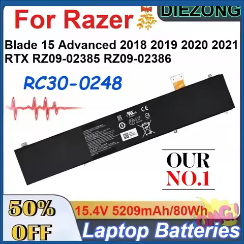 15.4V 5209mAh/80Wh RC30-0248 Laptop Batteries for Razer Blade 15 Advanced 2018 2019 2020 2021 RTX RZ