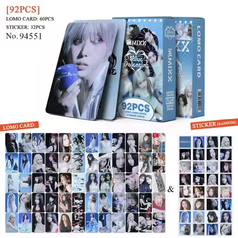 92Pcs/Set Idol NMIXX New Series Bluevalentine Flash Cards Stickers Lomo Cards LILY HAEWON SULLYOON B