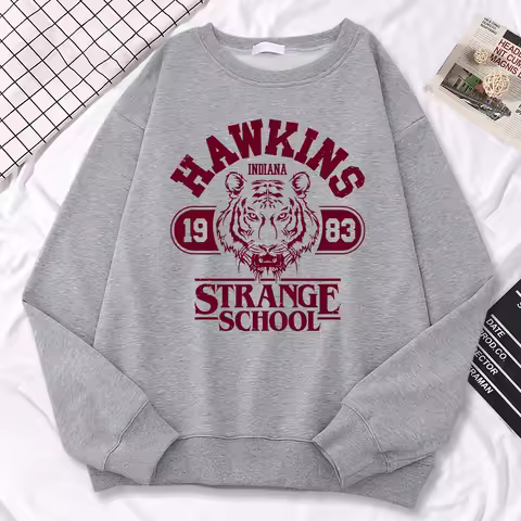 Casual Street Women's Sportswear Hawkins High School Indiana 1983 Printed Hoodie Loose Round Neck Wa
