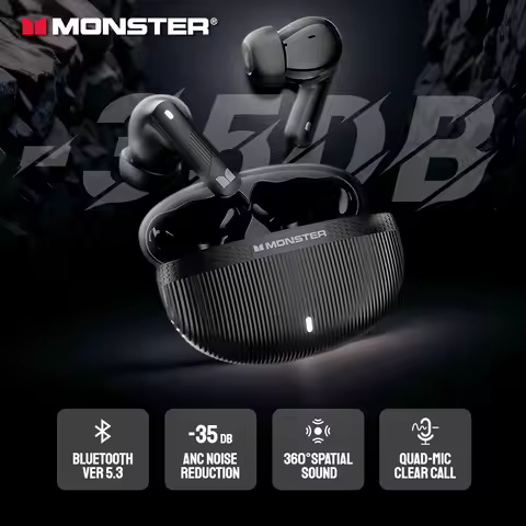 Monster GT22 ANC Bluetooth Earbuds 360° Spatial Sound TWS Wireless Sports Earphone -35dB Active Nois
