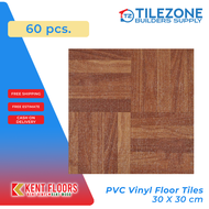 60 pcs. KENT PVC Vinyl Floor Tiles Color code: 6208 - 30x30 cm Dark Wood Glossy Design 1.3mm - Ideal for Home &amp; Commercial Vinyl Flooring