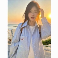 Dachshund blue embroidered sun protection long-sleeved shirt dachshund plaid shirt for schoolgirls s