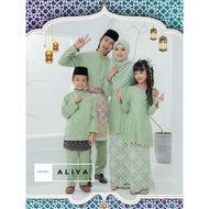 Set Family Kurung Aliya Sage Green Baju Kurung Moden Ibu Anak Set Sedondon Baju Raya by AIZARA
