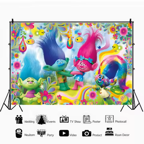 Happy Trolls Photography Backdrops Kids Birthday Photo Background Studio Portraits Photocall Props