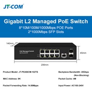 JT-COM อุปกรณ์ส่งกระแสไฟฟ้ากิกะบิต8 + 2พอร์ต10/100/1000Mbps L2จัดการ48V สวิตช์เครือข่าย POE ด้วยคอนโ