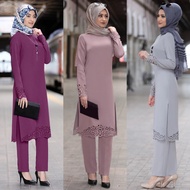 2 Pcs Suit Baju Raya 2022 Jubah Muslimah Suit Set Warda Lara Pakaian Abaya Seluar Raisya Muslim Wear Tshirt Baju Kurung Moden Blouse Muslimah Dress Muslimah Kebaya Baju Melayu Kaftan Peplum Palazo Fashion Women Clothing Clothes Wanita Murah Plus Size b02