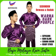 【 HARGA BORONG 】BAJU MELAYU SATIN DARK PURPLE SEPASANG DEWASA &amp; BUDAK SEDONDON BM11 / BMSATIN / BAJU RAYA