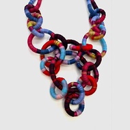 Colorful textile necklace. Bib woven jewelry. Knitted necklace