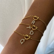 Women's Letter Bracelet, Stone Letter Bracelet with Cute Knot Design