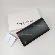 Guy Laroche กระเป๋าสตางค์พับยาวประกบ สีดำ หนังลาย โลโก้รมดำ หนังแท้100%