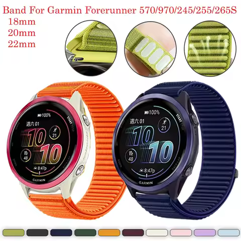 18 20 22mm Loop Braid Strap for Garmin Forerunner 570/970/245/255/265/255S/265S Venu 2 3 Band for Ga