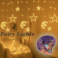 ⭐LED Fairy Light Hari Raya Decoration Star Moon Curtain String 8 Mode Warm Multicolor Lampu Raya Led