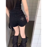 jeans pants women y2k jeans Black Embroidered Denim Shorts - A-Line High-Waist for Women
