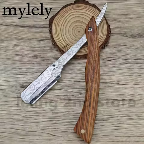 tan wood handle blade shaving razors professional barber shaver eyebrow razor men's replaceable blad