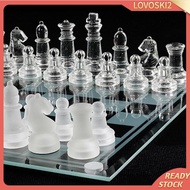 [Lovoski2] Glass International Chess Board with Chess Pieces Set, Crystal Chess Set Portable board Game for Adults Children