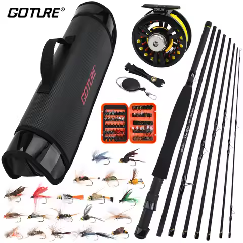 Goture 2.7m/9FT Fly Fishing Rod Set 5/6WT 8pcs Carbon Fiber Fly Rod Combo Portable Travel Feeder wit