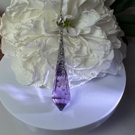 No.99 珍稀夢幻 藍羽毛 飄花 紫水晶 尖錐 靈擺 項鍊 吊墜 紫晶