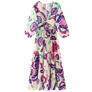 ZARAˉ ของ UR ZA COS เดรสผ้าป็อปลินพิมพ์ลายเอวสูงคอวี Dress Model Baru ฤดูใบไม้ผลิและอเมริกา3096221 2