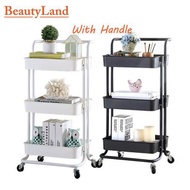 ✌[Ready Stock Malaysia] With Handle ~ BeautyaLand 3 Tier Multifunction Storage Trolley Rack Office Shelves Home Kitchen