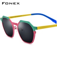 FONEX แว่นกันแดดแฟชั่นแท้2024ใหม่สำหรับผู้ชายแฟชั่นย้อนยุคสีสันสดใสแว่นตากันแดดโพลาไรซ์รูปหลายเหลี่ยมสำหรับผู้หญิงเฉดสี UV400 F85814T