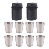 Polished 30Ml Mini Stainless Steel Shot Glass Cup Drinking Wine Glasses with Leather Cover Bag for H