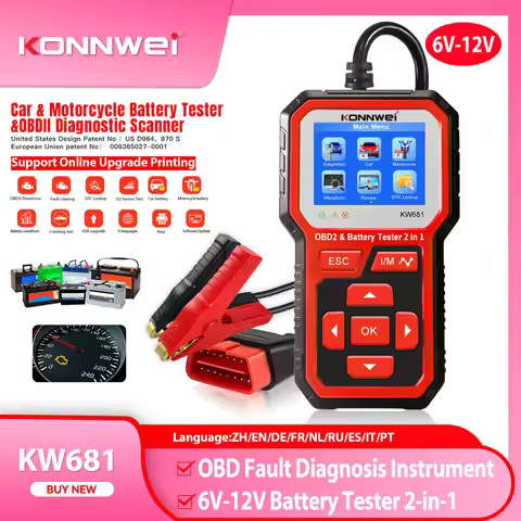 New 2025 KONNWEI KW681 Professional Car OBD2 Scanner Auto Diagnostic Tools 6V12V 2 in 1 Car Motorcyc