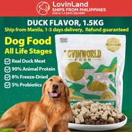 Lovinworld Grain Free Double Blend Animal Protein Holistic &amp; 8% Freeze-Dried Dog Food Duck &amp; Kiwi Fruit Recipe &amp; 5 Gastrointestinal Care Factors 1.5kg
