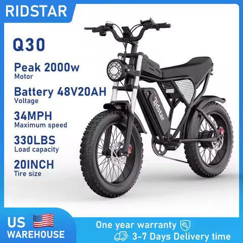 Ridstar Q30 2000W Electric Bike for Adults 48V 20Ah Detachable Battery 33MPH & 88 Miles Electric Mot