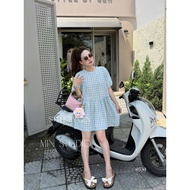 H177 super cute checkered babydoll dress