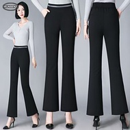 M-6XL High Waist Black Elastic Suit Pants, Plus Size Women Slim Flare Trousers
