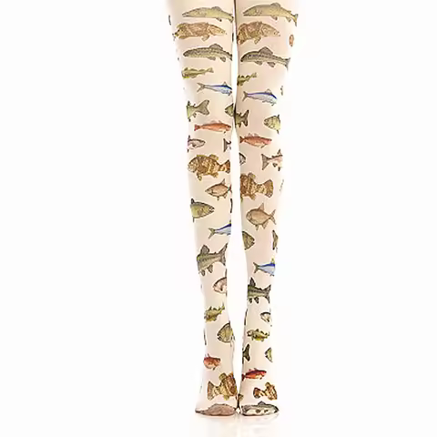 Women Tights With Fish Print Lolita Smooth and Heat Tech Super Stretch Pantyhose Leggings for Girls