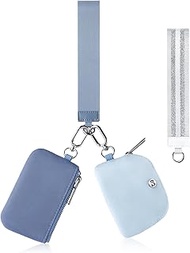 Mini Zip Around Dual Pouch Wristlet With 2 Straps Wristlet Keychain Wallet for Women Coin Purse Smal