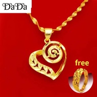 916 Gold Water Pattern Necklace + Love Pendant Jewelry Gift Wedding Necklace Couple and Ring Free Gift