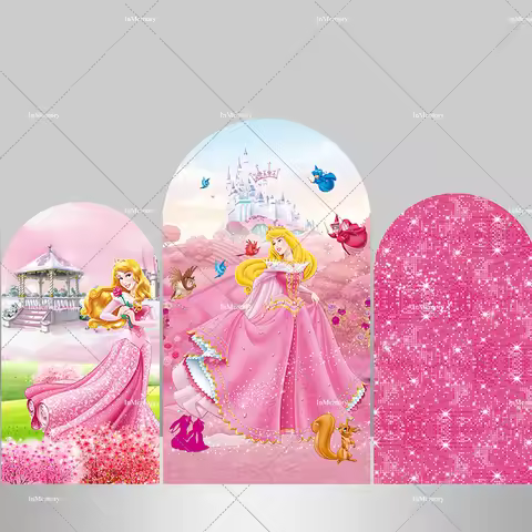 Castle Sleeping Beauty Princess Aurora Arch Backdrop Cover Pink Glitter Bokeh Girls Birthday Party C