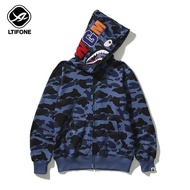 BAPE [Cửa hàng nóng bán] Miami hai mũ cá mập thêu nam và nữ Zipper bảo vệ cho các cặp vợ chồng ngụy 