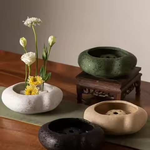 Creative Lotus Seedpod Ceramic Vase Zen Tea Table Desktop Japanese Ikebana Flower Arrangement Utensi