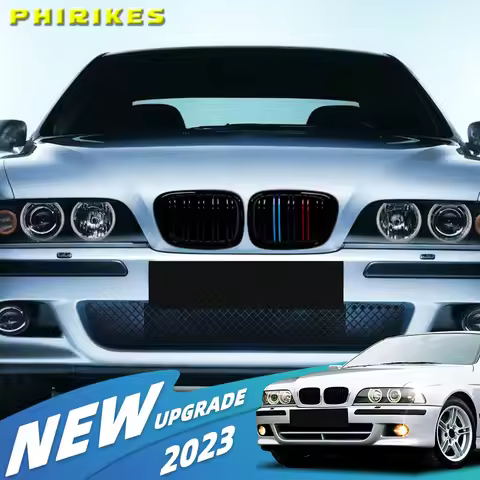 For BMW E39 5 Series 525 528 530 M5 1997-2003 Glossy Black Front Engine Hood Grille ABS Double Slats
