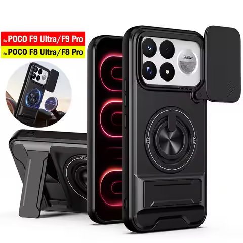 Funda for POCO F8 Ultra F9 Ultra F9 Pro Case Slide Camera Protection Rotatable Ring Stand Shockproof