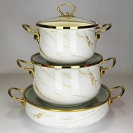 Retro Enamel Pot Three-Piece Set Seafood Pot Set Soup Pot Stew Soup Pot Premium Soup Pot Enamel Set 