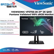 VIEWSONIC VP2756-2K 27" 2K QHD Pantone Validated 100% sRGB Monitor - 60Hz/IPS/5ms/HDMI/DP