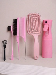 6pcs/1 Set Hollow Massage Hair Brush Kit, Including 1pc Black Plastic Brush Cleaner To Clean Hair Re