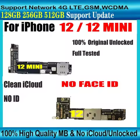 Full Tested For iPhone 12 Unlocked Motherboard 256G 128GB 64GB With Face ID Full Chips For iPhone 12