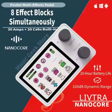LIVTRA NANOCORE Multi-Function Guitar Pedal – 126g, 10H Playtime, 2.4" Display, NAM/IR Ready, AI Dru