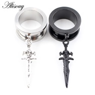 Alisouy 2PCS Stainless Steel Sword Pendent Expansion Ear Gauge Plug Tunnel Expander Earring Piercing