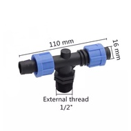 Tee Connector 1/2 inch to PE Hose 16mm Drip Tape Tee Locking Connectors 1/2" Thread DN17 Pipe Garden